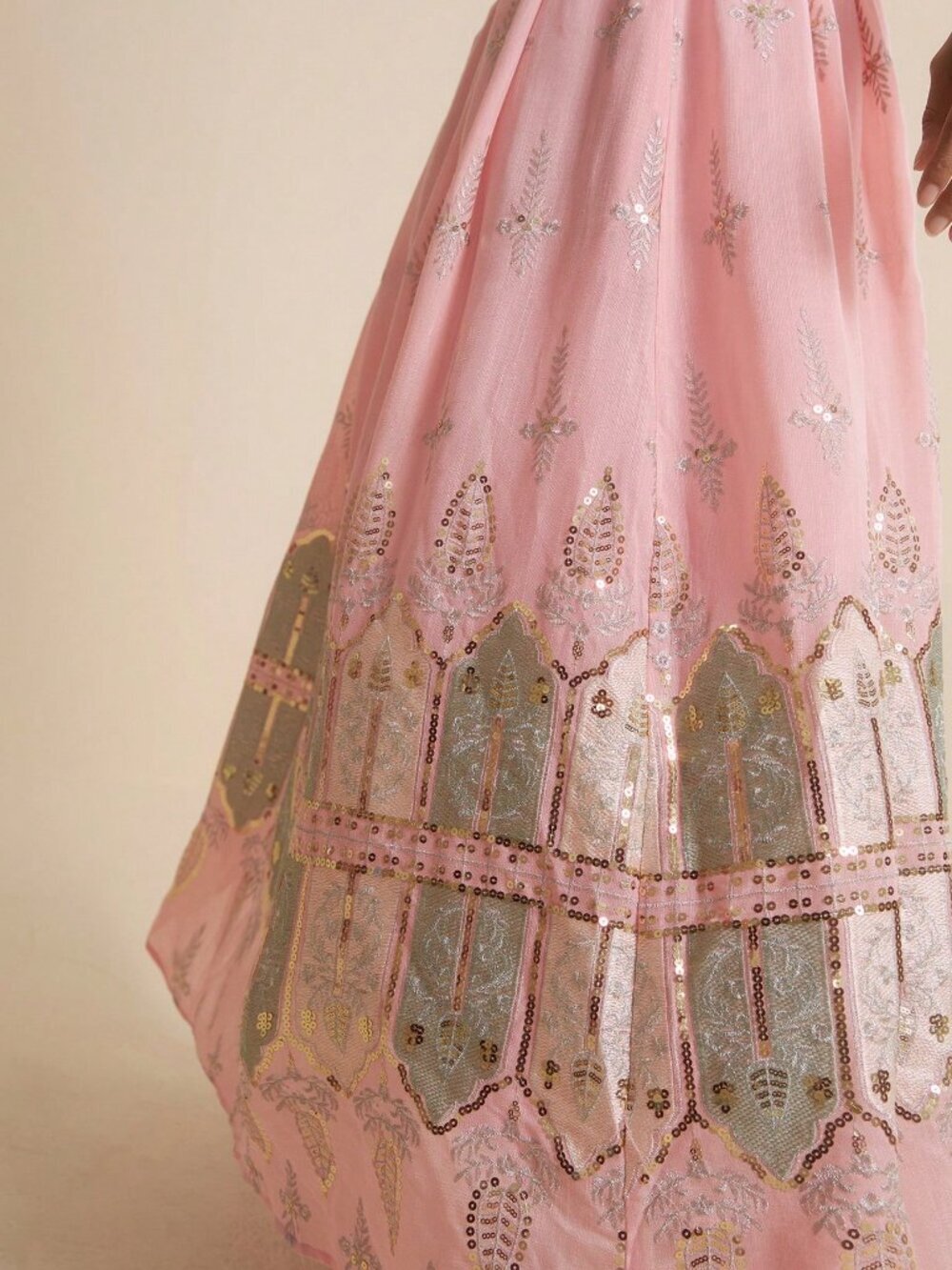 Pink Elegant Women's Chiffon Maxi Skirt With Bead And Thread Embroidery - Picture 5 of 6